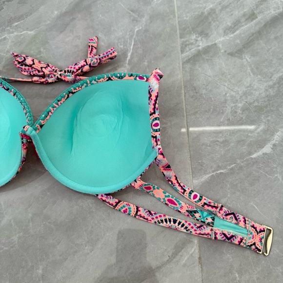 Women’s Shade & Shore Light Lift Push Up Halter Tassel Bikini Swimsuit Top 34DD - Picture 10 of 16